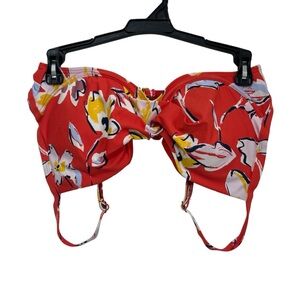 Catalina Swimwear Red Floral Underwire Bikini Top with Twist Detail